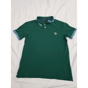 Paul Smith Zebra Logo Green Polo Shirt Men Large Striped Collar